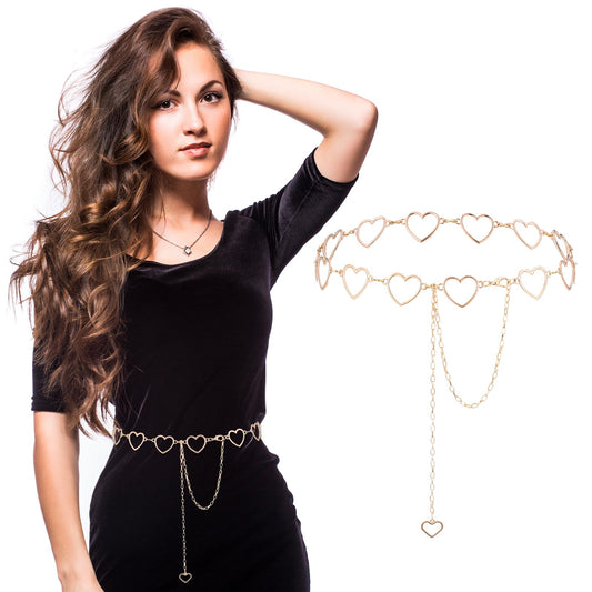 COMNICO Waist Chain Belt, 1Pcs Women Metal Link Body Chain Belt Ladies Metal Link Chain Belt Adjustable Waist Chain Belts Dangling Decorated Skinny Waist Belt Jewelry Belly Link Belt for Jeans Dress