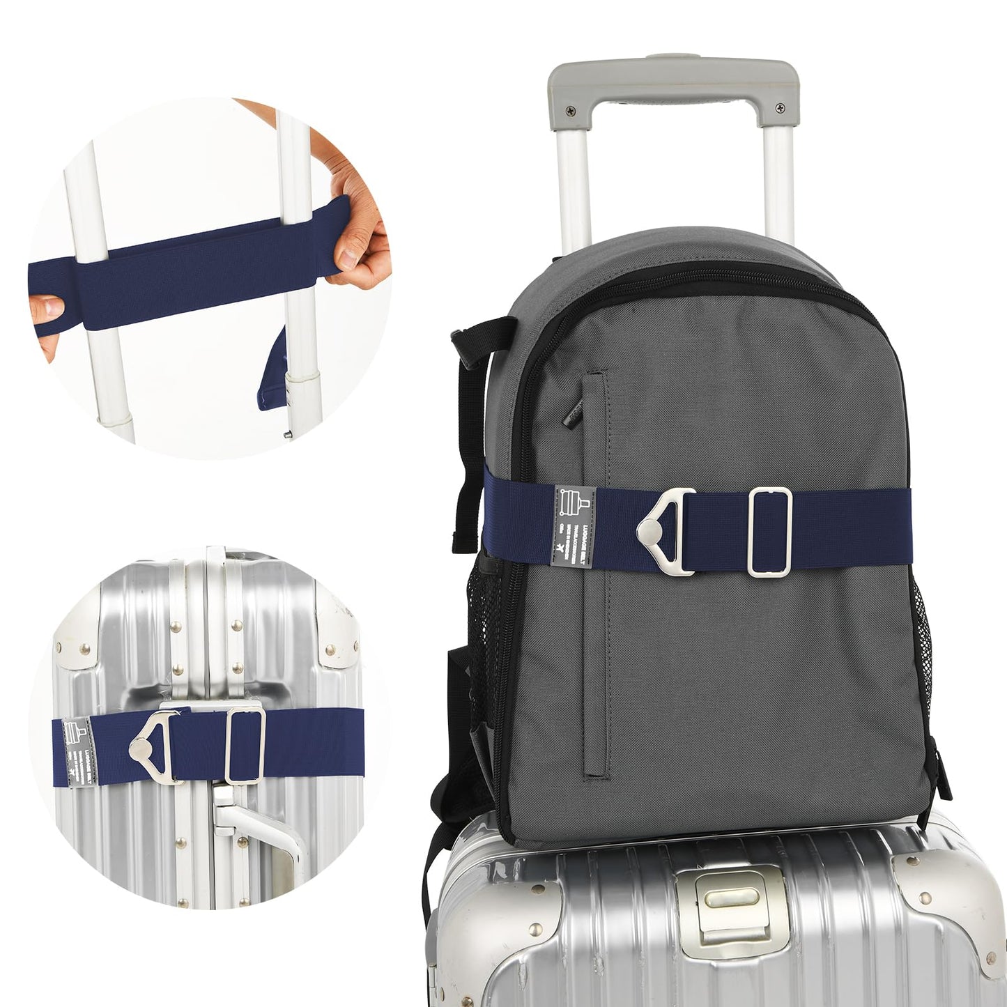 2-in-1 Travel Belt for Luggage Straps Over Handle for Add a Bag, Adjustable Travel Luggage Belt Strap with Alloy Buckle Elastic Belt for Carry On Bag, Suitcase Strap Travel Accessories