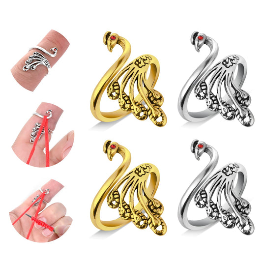 Sibba Crochet Ring Open Finger Yarn Guide Tension Crocheting 4 PCS Adjustable Knitting Loop Tools Hand Blocking Holders Stainless Steel Thimbles Boards Dispenser Clips Portable Knit Braided Crafts