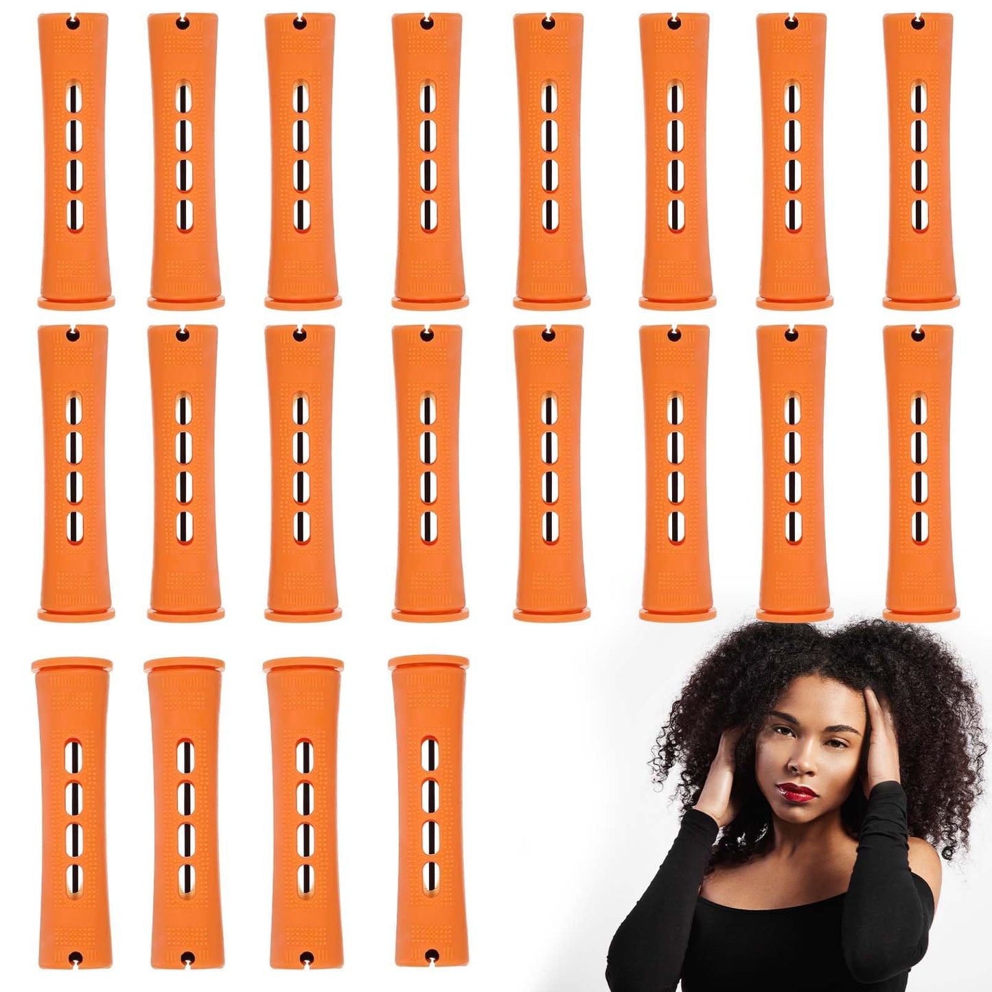 Wanmu 20 Pieces Hair Perm Rods, Cold Wave Rods Short Orange Plastic Perming Irons Hair Curling Rollers for Curling Hairdressing Hair Styling