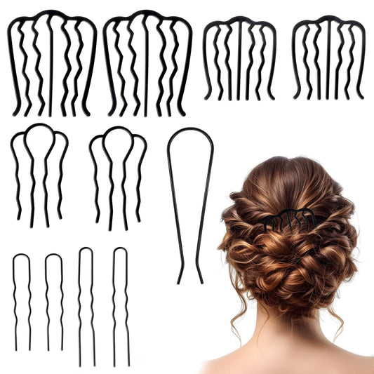 Dimeho 12 Pcs Hair Side Combs Metal Hair Fork Clips French Twist Hairpin Combs U-Shape Teeth Hair Styling Tools Updo Hair Accessories for Women Girls Messy Bun Vintage Hairstyle
