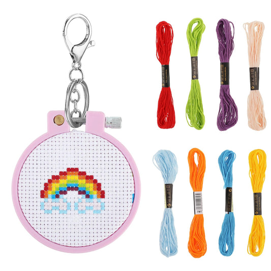 Cross Stitch Kits for Beginners, Rainbow Stamped Cross Stitch Kits Needlepoint Kits, Kids Embroidery Kit, Arts and Crafts Kit for Backpack Charms, Ornaments and Needle Craft(Rainbow)