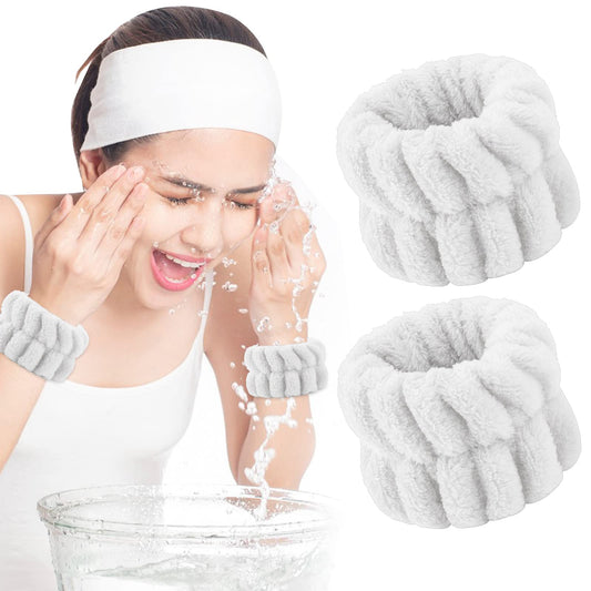Sibba Women's Microfibre Flannel Wristband, Absorbent Wrist Towels for Face Washing, Yoga - White, One Size