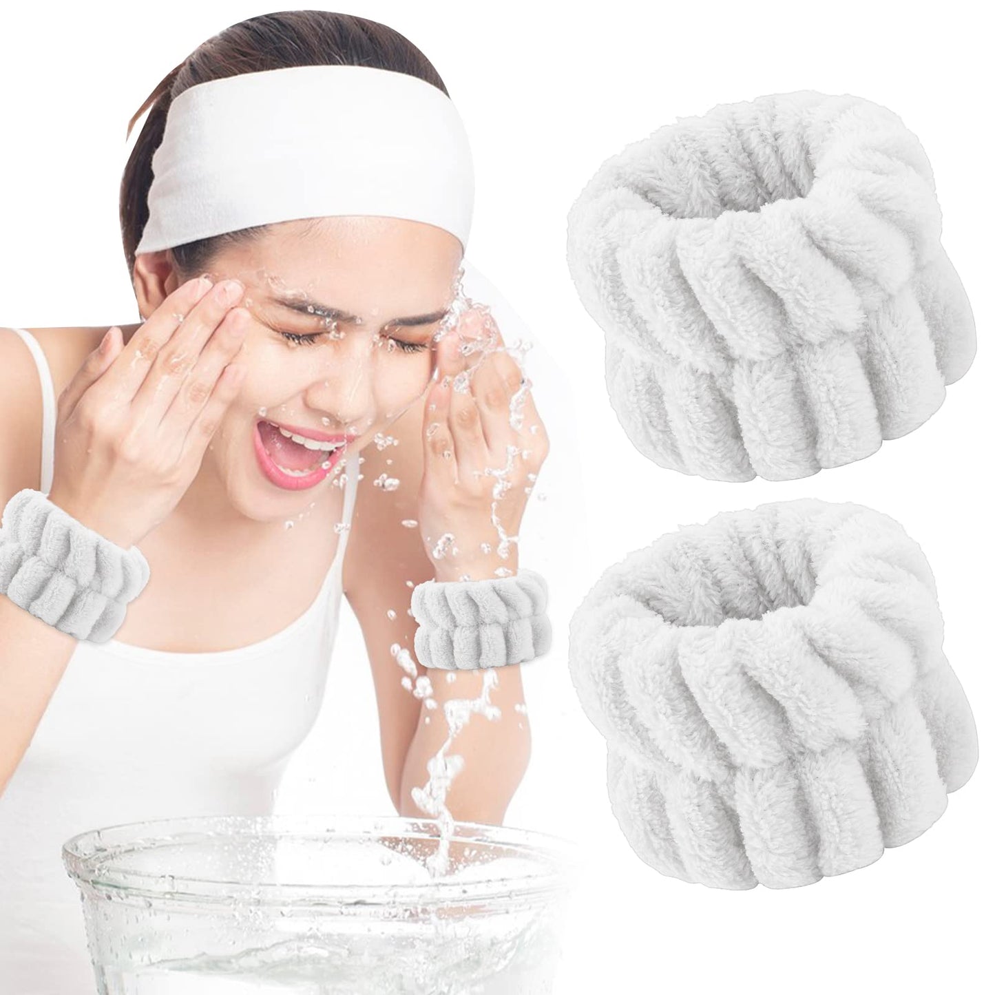 Sibba Women's Microfibre Flannel Wristband, Absorbent Wrist Towels for Face Washing, Yoga - White, One Size