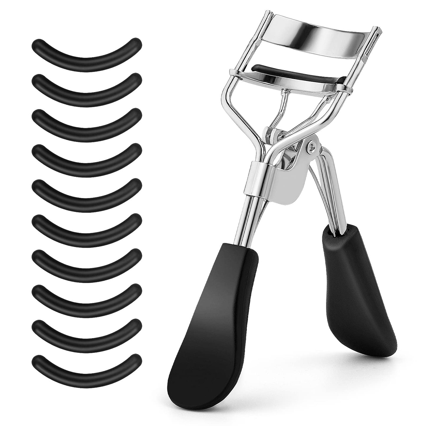 Sibba Professional Eyelash Curler, Stainless Steel & Silicone, Includes 10 Refill Pads (Black)