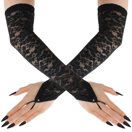 Sibba Mittens Sleeves Tea Party Dresses 1 Pairs Lace Gloves Fingerless Opera Wedding 80s Goth Skirt Dress Fishnet Clothes Prom Dressy Costume Cute Women Dance Accessories