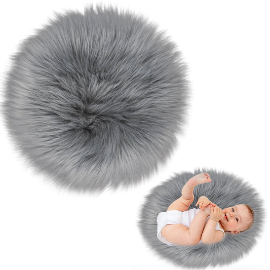 Sibba Bedroom Area Rug Fluffy Faux Fur Fuzzy Long Fireplace Hide Round Carpet Chair Cover Cushion Pad Plush Washable Table Cover Home Kitchen Decorative(13 Inch,Grey)
