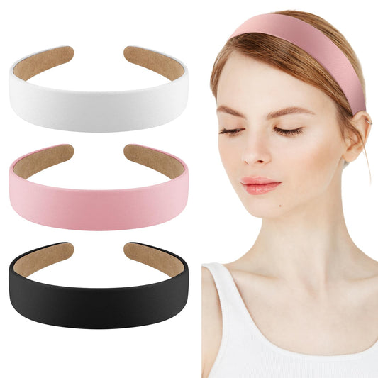 Sibba Headbands Head Bands 3 Pieces Non Slip Hairband Hair Hoop Multicoloured Ribbons Satin Thin Padded Fabric Plastic Stretched Headwear Holiday Christmas Party Hairstyle Headpiece Girls Women