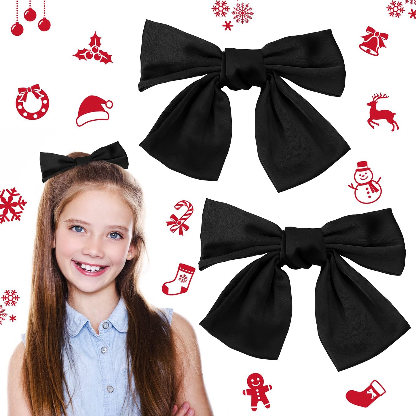 Sibba Big Ribbon Hair Bows Clips 2 Pieces Ponytail Holder Cheerleading Hairpin Styling Bowknot French Barrette Hair Bow Halloween Christmas Party Decorative Accessories for Women Girls (black)