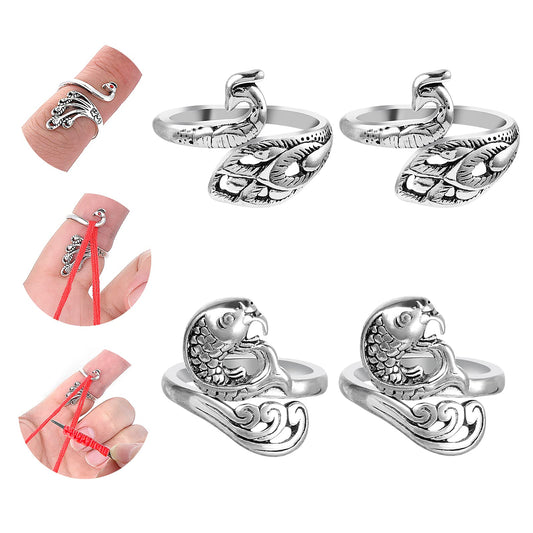 Sibba Adjustable Hook Knitting Crochet Loop Accessory 4 Pcs Open Finger Thimble Yarn Holder Braided Ring Faster Weaving Crocheting Counter Kit Stitch Markers Tags Pins Protect Hand (Peacock and Fish)