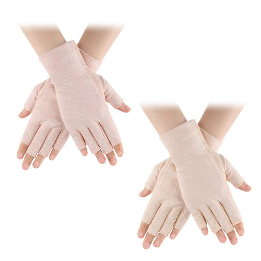 Sibba 2 Pairs Sunblock Gloves Non Slip UV Protection Fingerless Gloves Summer Outdoor Gloves for Driving Riding Fishing(Prints)