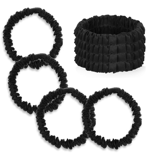 COMNICO 4 PCS Silk Scrunchies, Mulberry Silk Black Hair Ties No Damage Elastics Ponytail Holder satin Hair Scrunchies for Frizz & Breakage Curly Thin Hair Prevention Soft Invisibobble