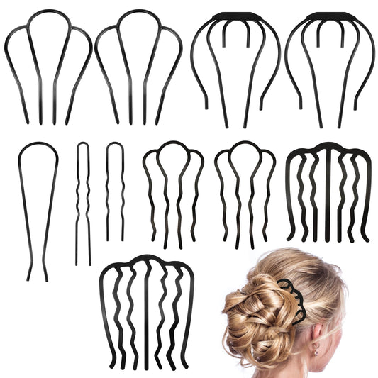 COMNICO Hair Side Combs, 11 Pieces U-Shape French Hair Fork Updo Bun Metal Teeth Hair Pins Vintage Twist Tool Clip Hair Accessories for Women Girls