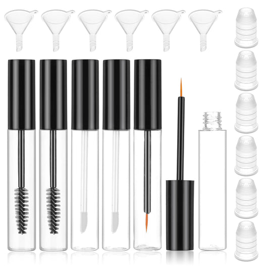 Sibba Mascara Wands Eyelash Spoolie Brush 6PCS Clear Empty Tube Tubing For Oil Lash Heated Curler Eye Brow Eyebrow Gel Growth Serum Eyeshadow Applicator Mini Makeup Containers Hand Nail Tech Practice