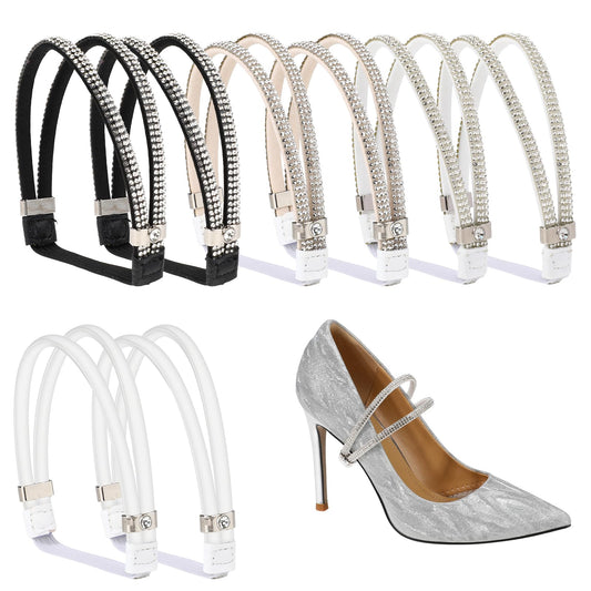 COMNICO High Heels Shoe Straps, 4 Pairs Rhinestone Shoe Lace Elastic High Heels Shoe Straps 4 Styles Detachable Shoe Straps for Loose Shoes Anti-Loose Shoe Straps for High Heels Sandals Slippers