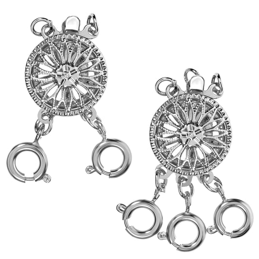 2 Pieces 2/3 Strands Spring Clasp Separator Chains Layering Clasp Necklace Layer Clasp Separator for Women DIY Layered Bracelets Necklace Connector for Stackable (Silver)