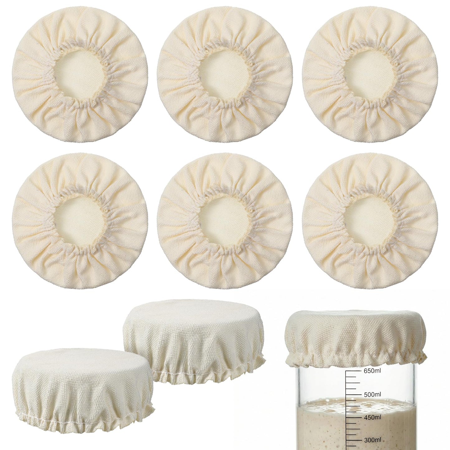 Qianyu 8 Pcs Sourdough Jar Cover Breathable Dough Proofing Cloth Reusable Sourdough Starter Container Fabric Covers Elastic for Handmade Bread Baking Supplies, 3-4 Inch Mouth Glass Mason-Jars Lids