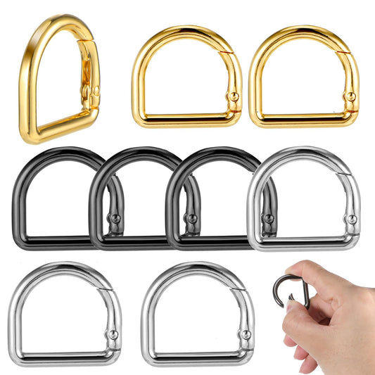 COMNICO D-ring spring key hook, 9-piece carabiner key ring clip buckles, metal carabiner ring spring locking clamps, semicircle spring carabiner hook for DIY belts, backpacks, handbags, Gold, silver,