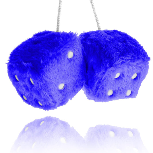 Sibba Fuzzy Plush Dice for Car Mirror, 1 Pair 3 Pink Dice with White Dots, Retro Square Decoration Dice for Car Hanging Accessories (Blue)