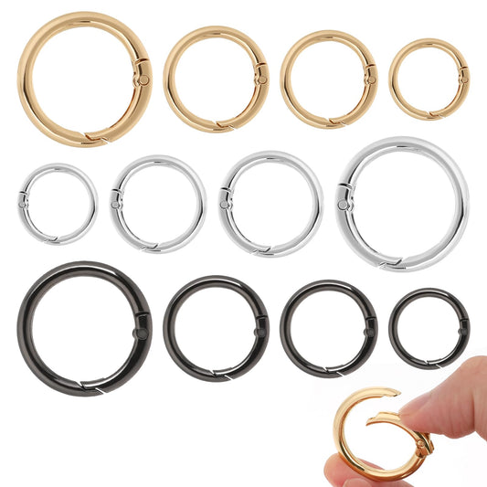 COMNICO Spring O Rings, 12 Pcs Key Ring Metal Round Snap Clip Hooks Heavy Duty Spring Keyrings Buckle DIY Craft Supplies for Keychain Handbag Bags Belts Purse Jewelry Making