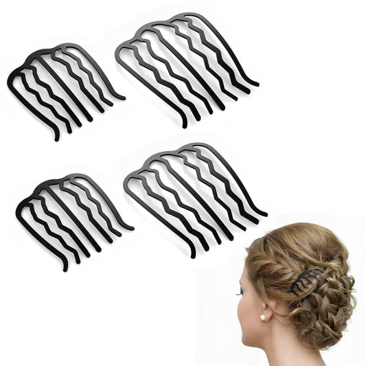 Sibba 4 Pcs Hair Fork Clip U Shape Hair Side Combs Vintage Teeth Alloy Paint Hair Pin Combs Hairstyle Hair Accessories for Women Girls Black