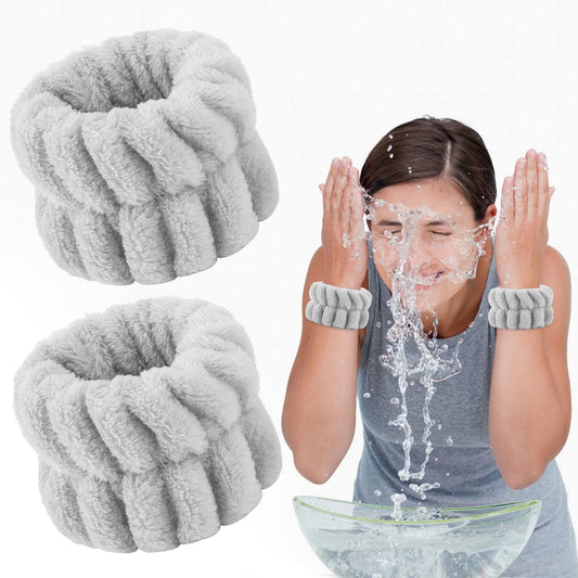 Sibba 2 Pieces Women's Microfiber Wrist Wash Bands, Absorbent Wristbands Wrist Sweatband for Girls Prevent Water from Spilling Down Your Arms (Grey)