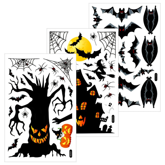 Sibba Halloween Window Clings Decor, Static Halloween Party Supplies Window Stickers, Bat, Haunted hous & Spooky Tree Decals for School, Home, Office Halloween Party
