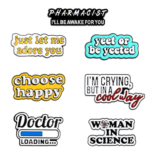 COMNICO 7 Pcs Enamel Brooch Pins Letter Brooches Motivational Cute Clips Set Positive Phrase Badges Pearl Initial Brooch Pin for Women Clothing Bags Hats Decorations