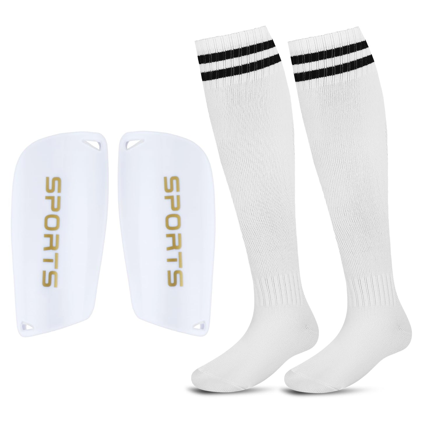 COMNICO Soccer Shin Guards (White), 2 Pcs Football Calf Shin Pads, Breathable Socks, One Size, Unisex, for Boys & Girls