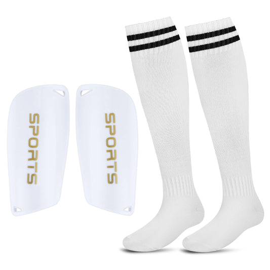 COMNICO Soccer Shin Guards (White), 2 Pcs Football Calf Shin Pads, Breathable Socks, One Size, Unisex, for Boys & Girls