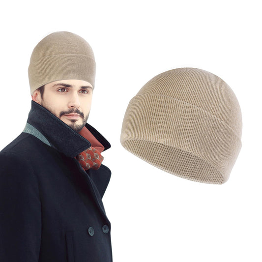 COMNICO 1 PC Knit Hat Winter Beanies Unisex Pure Cotton Windproof Beanie Hat Skull Cap Warm Snug Hat Compression Cap for Men Women (Beige)