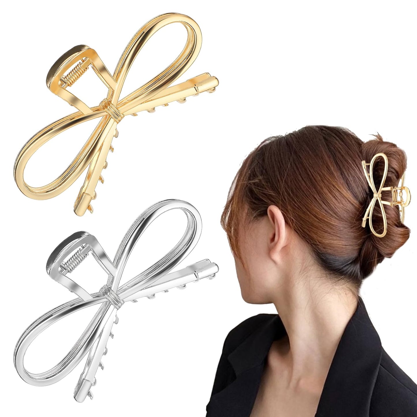 2 Pcs Metal Hair Clips Large Hair Claw Clips for Thick Thin Hair Strong Hold Nonslip Hair Jaw Clips Headdresses Hair Styling Accessories for Women and Girls (Golden,Silver)
