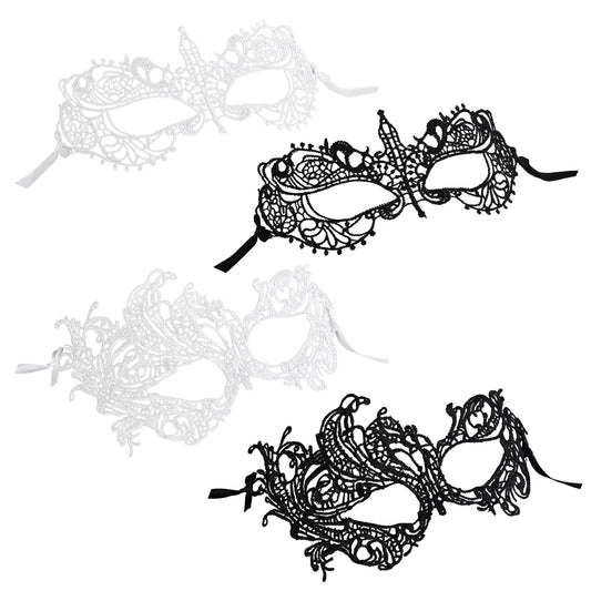 COMNICO 4PCS Halloween Masquerade Mask for Women, Nylon Lace Eye Mask for Ball Proms and Carnival Venetian Masquerade Party (White + Black)