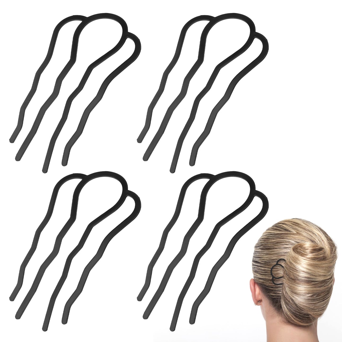 Sibba Hair Side Combs 4 Pcs Hair Pins Metal Hair Fork Clip Buns Hair Pins U Shape Hair Sticks Head Styling Tool Accessories Twist Updo Hairpin Appliances Fit Women, Decoration (Black)