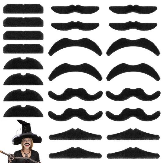 Sibba Fake Mustaches, 24Pcs Self Adhesive Fake Mustache Set, Novelty Mustaches for Costume, Halloween, Festival, Masquerade Party Black, Black, One size