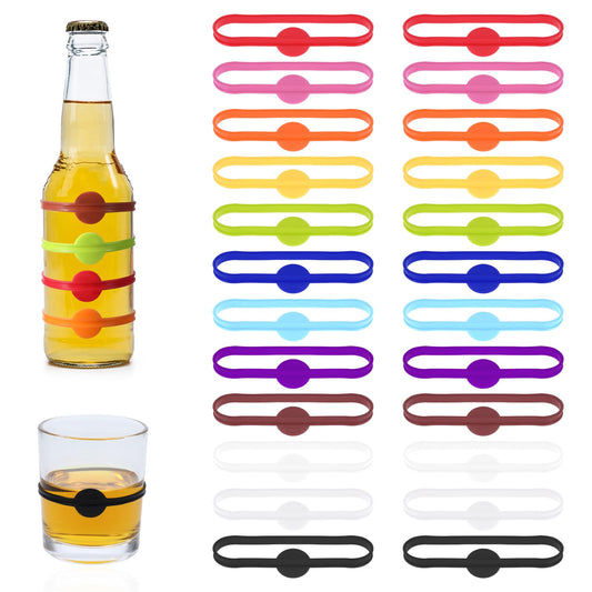 24Pcs Drink Markers Wine Glass Markers Silicone Drink Markers Glass Cup Wine Glass Bottle Strip Tag Marker for Party Families Guest Cups Bottle Cocktail Glass Identification