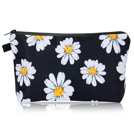 Sibba Makeup Bag Cosmetic Toiletry Organizer Storage Black Nylon Sunflower Make Up Pouch Handbag Purse Case Accessories Teens Women Travel (Large Size Flower)