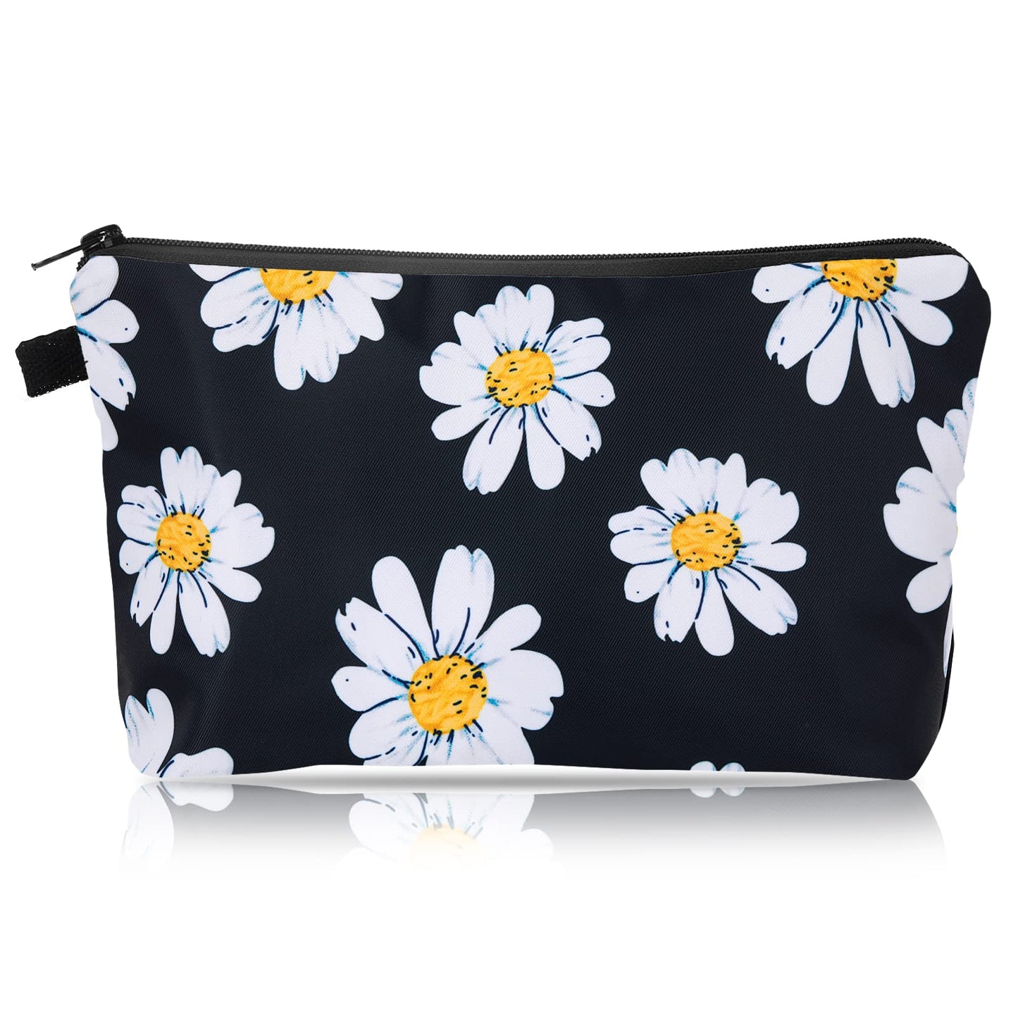 Sibba Makeup Bag Cosmetic Toiletry Organizer Storage Black Nylon Sunflower Make Up Pouch Handbag Purse Case Accessories Teens Women Travel (Large Size Flower)