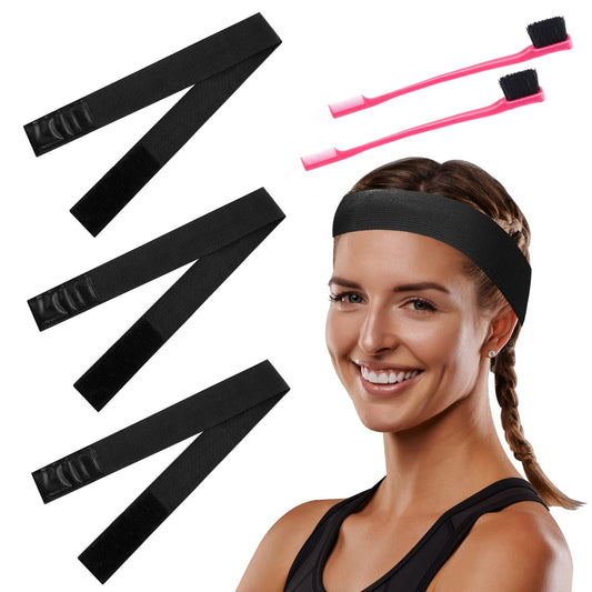 Sibba 3Pcs Elastic Band for Wig, Adjustable Elastic Band for Wig with 2Pcs Hair Edge Brush, Elastic Headband Edge Laying Band For Women Hair Closure Frontal Wigs