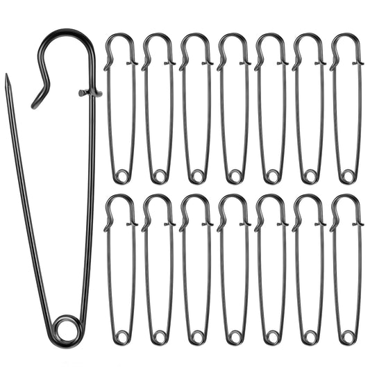 Sibba 15Pcs Large Safety Pins, 4 inches Safety Pins Heavy Duty, Blanket Safety Pins, Safety Pins for Clothes, Pins Fasteners for Leather, Crafts, Canvas, Shawls, Kilts (Black)