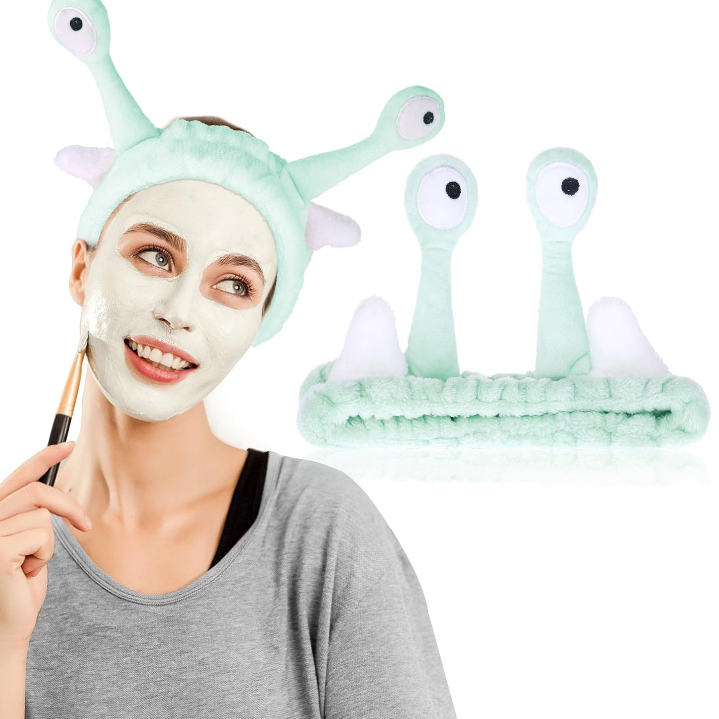 Sibba Spa Headband Palm and Snail Face Wash Hair Bands Beauty Skincare Makeup Headbands Women Cartoon Cute Coral Fleece Elastic Headband Creative Hair Accessories for Washing Face Shower Sports(Green)