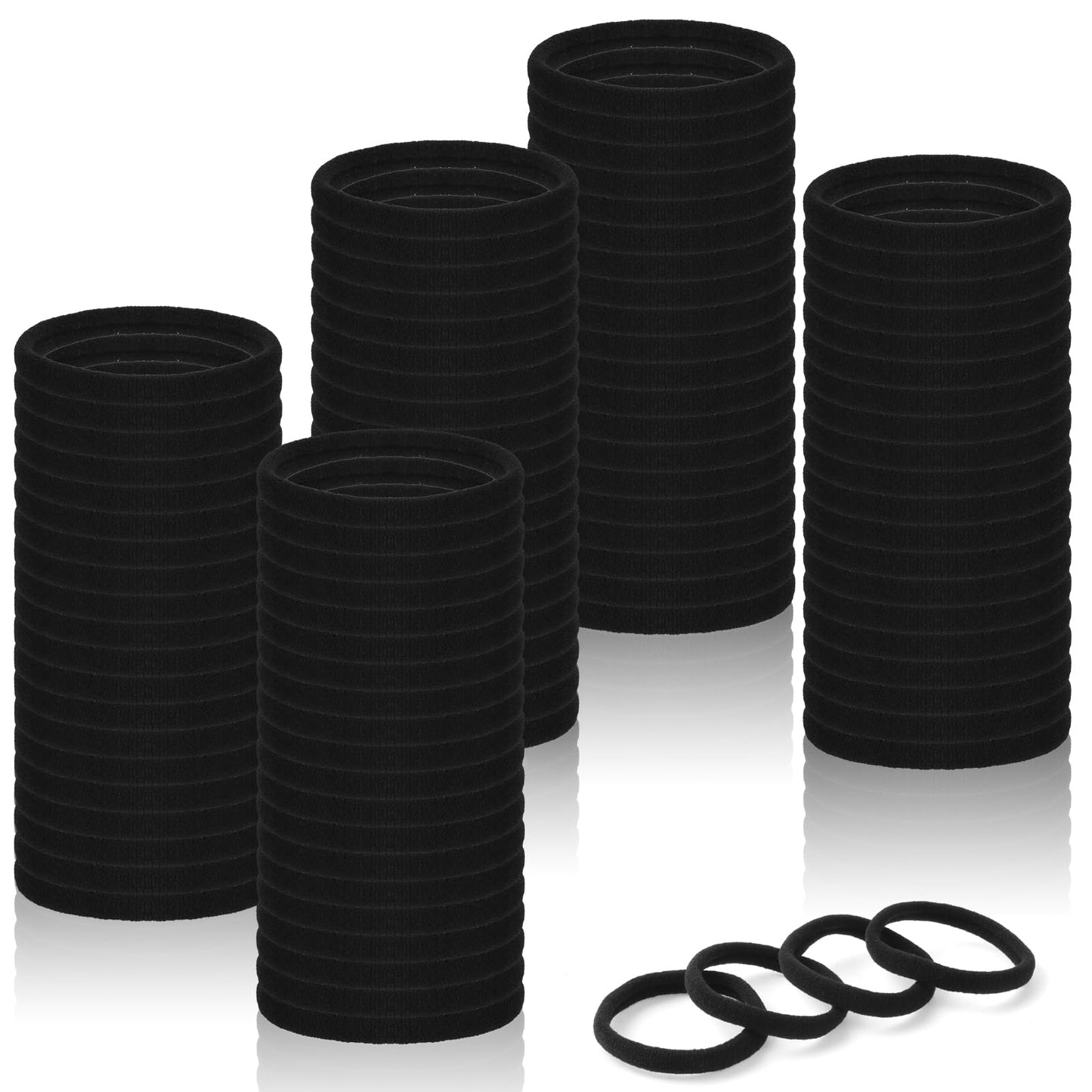 COMNICO 100PCS Black Hair Ties for Women, Large Seamless Ponytail Holders Soft Elastic Hair Bands for Thick, Heavy and Curly Hair