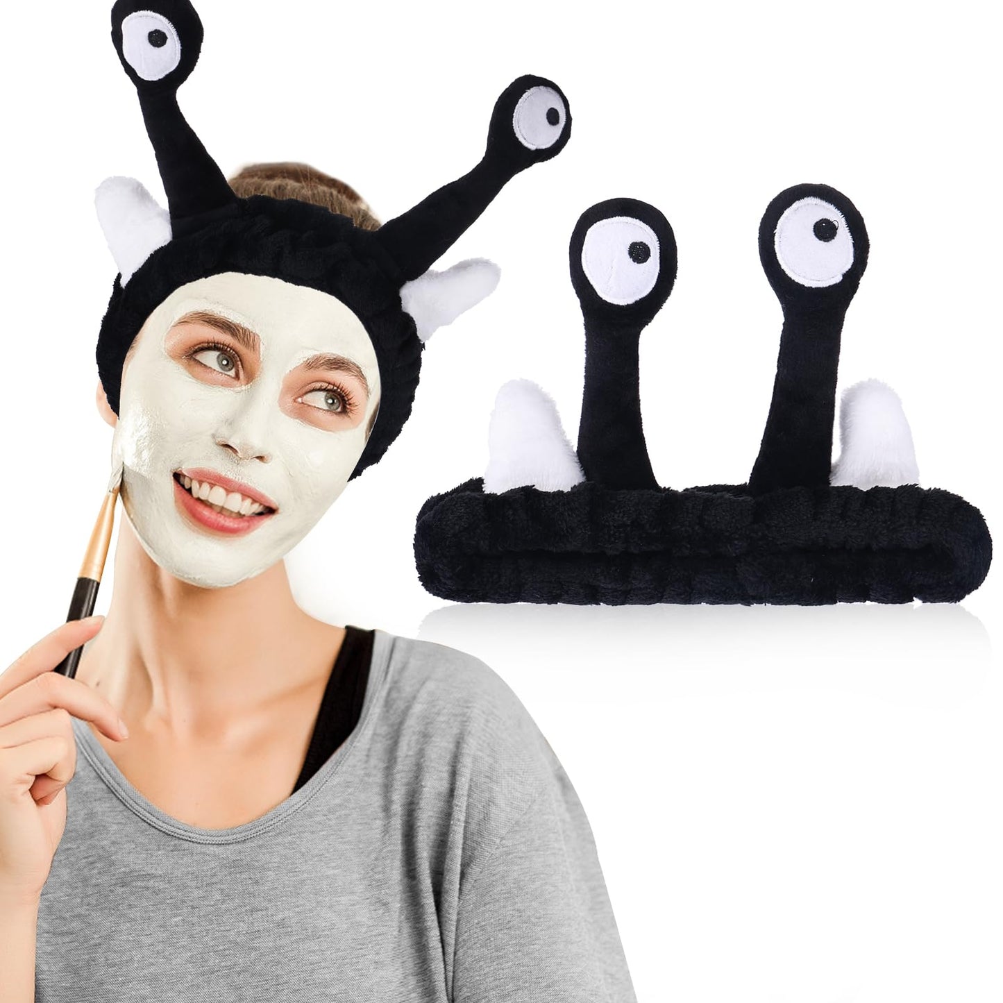 Sibba Spa Headband Palm and Snail Face Wash Hair Bands Beauty Skincare Makeup Headbands Women Cartoon Cute Coral Fleece Elastic Headband Creative Hair Accessories for Washing Face Shower Sports(Black)