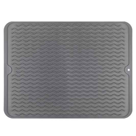 COMNICO Silicone Dish Rack Drying Mat Heat Resistant Dishwashing Draining Mat Waterproof Easy Clean Non-Slip Sink Drying Pad for for Kitchen Counter Under Rack 15.7" × 11.8"(Gray)