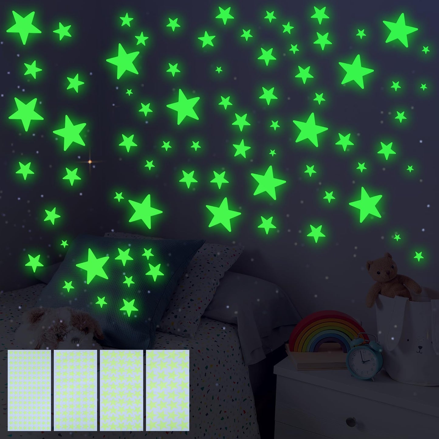 514PCS Glow in The Dark Stars Stickers, Glow in The Dark Stars Ceiling, Moon and Stars Wall Decals Planets Solar System Wall Stickers for Kids Nursery Bedroom Bedding Room Gifts