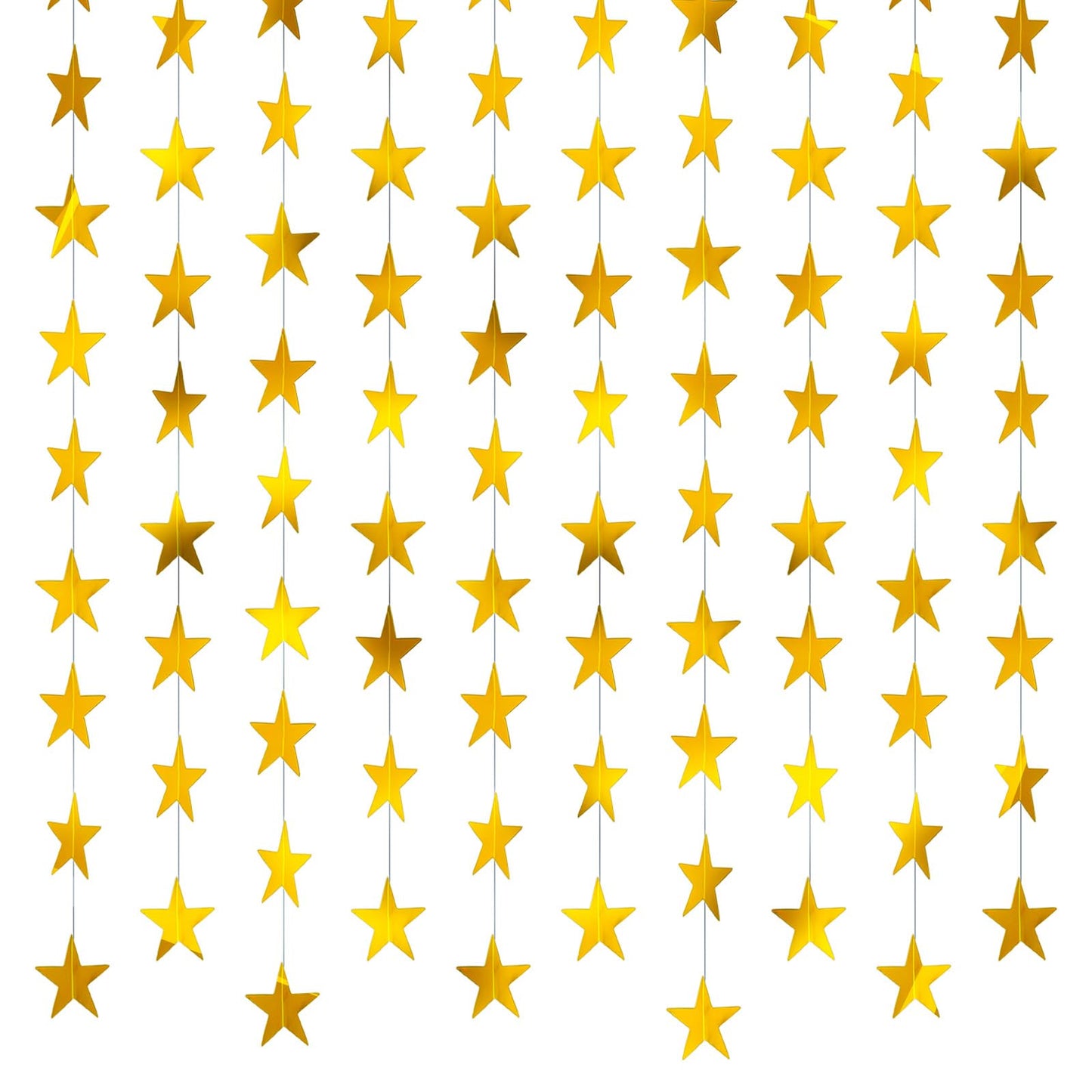 ElevateTech Gold Star Garland Banner, 6 Pcs Glitter Paper Star String