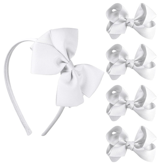 Sibba 1 PC Headband Hair Accessories Little Toddler Head Bands Hair Hoops Cute Bow Ties Rainbow Clips 4 PCS Bowknot Princess Hairpin Set Easter Day Baby Party Children Girls Kids (White)