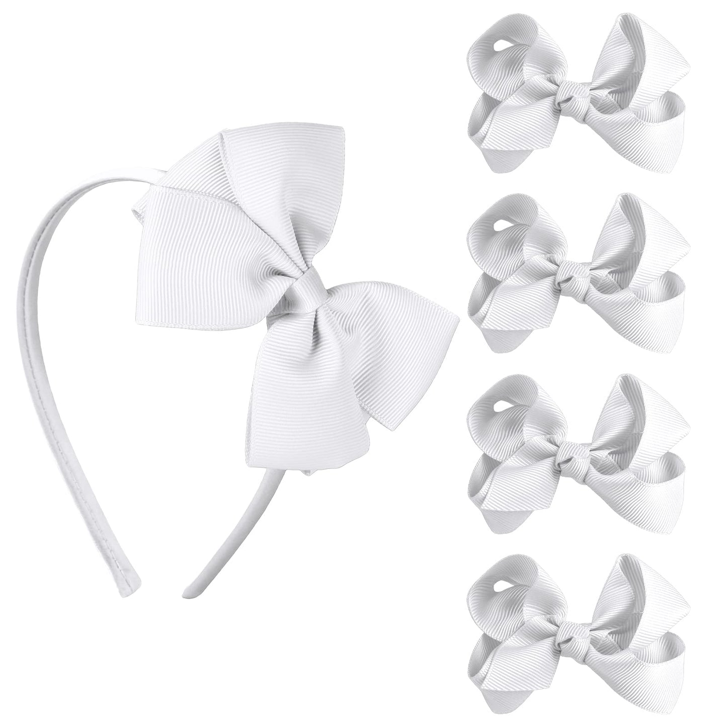 Sibba 1 PC Headband Hair Accessories Little Toddler Head Bands Hair Hoops Cute Bow Ties Rainbow Clips 4 PCS Bowknot Princess Hairpin Set Easter Day Baby Party Children Girls Kids (White)