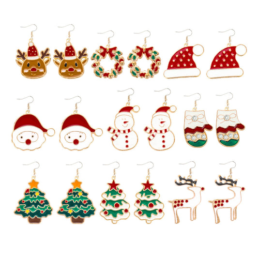 Sibba 9 Pairs Christmas Earrings Holiday Earrings, Christmas Santa Claus Tree Wreath Elk Socks Deer Snowman Hat Stud Dangle Earrings, Festival Thanksgiving Gifts for Women Girls