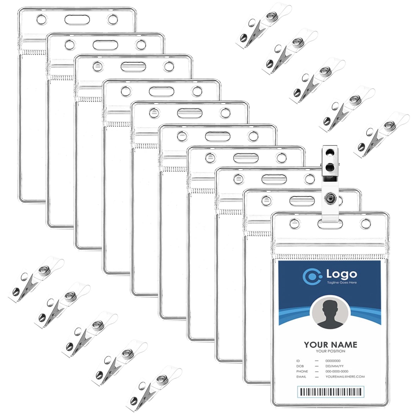 Dimeho 10 Pack Badge Holders Horizontal Metal Name Tag Clips Waterproof Plastic ID Card Holder Staffs Nurses Badge Reel(Vertical)